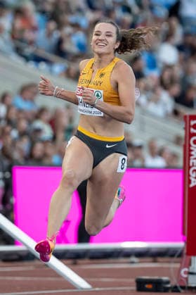 BIRMINGHAM, GREAT BRITAIN - AUGUST 10, 2026 : Rosina SCHNEIDER (GER Germany) competing in the 100m hurdles during the European Athletics Championships at Alexander Stadium on August 10, 2026 in Birmingham, Great Britain. Nordrhein-Westfalen Great Britain Copyright: xLeahxKohringx