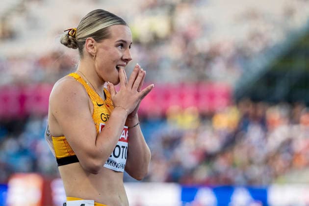 BIRMINGHAM, GREAT BRITAIN - AUGUST 10, 2026 : Lia FLOTOW (GER Germany) competing in the 100m hurdles during the European Athletics Championships at Alexander Stadium on August 10, 2026 in Birmingham, Great Britain. Nordrhein-Westfalen Great Britain Copyright: xLeahxKohringx