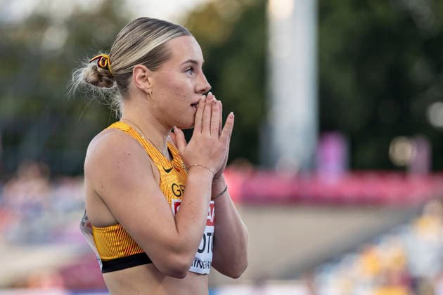 BIRMINGHAM, GREAT BRITAIN - AUGUST 10, 2026 : Lia FLOTOW (GER Germany) competing in the 100m hurdles during the European Athletics Championships at Alexander Stadium on August 10, 2026 in Birmingham, Great Britain. Nordrhein-Westfalen Great Britain Copyright: xLeahxKohringx