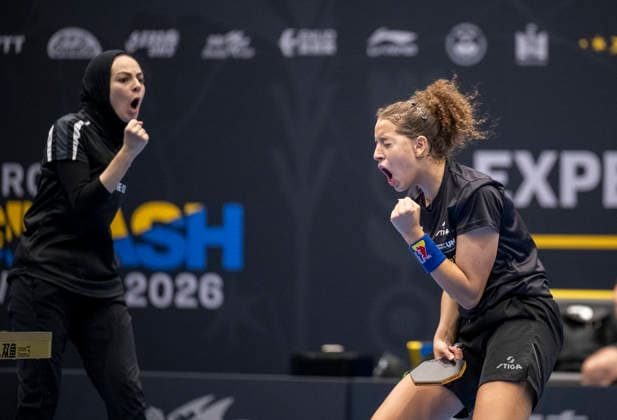 Egypt s Dina Meshref and Hana Goda celebrate after winning a point in their match against Germany s Nina Mittelham and Australia s Yangzi Liu in the first round of the women s doubles tournament at the Europe Smash Sweden 2026 Table tennis, Tischtennis tournament at Baltiska Hallen in Malmö, Sweden, on August 10, 2026. MALMÖ SWEDEN x50090x *** Egypt s Dina Meshref and Hana Goda celebrate after winning a point in their match against Germany s Nina Mittelham and Australia s Yangzi Liu in the first round of the women s doubles tournament at the Europe Smash Sweden 2026 table tennis tournament at Baltiska Hallen in Malmö, Sweden, on August 10, 2026 MALMÖ, SWEDEN x50090x  Copyright: xJohanxNilssonx xTTx EUROPE SMASH SWEDEN 2026