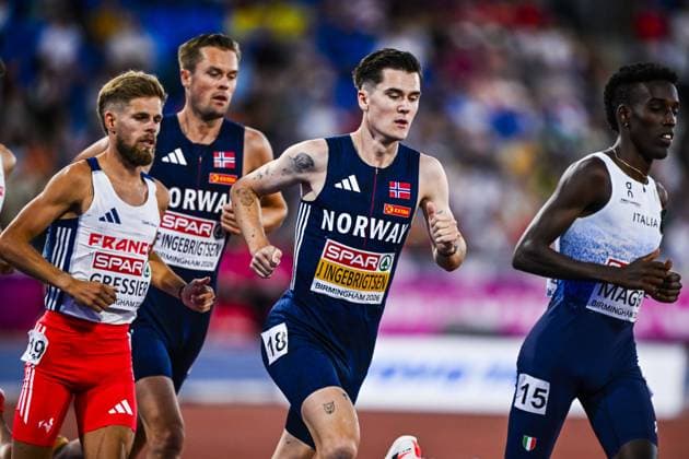 Norwegian Jakob Ingebrigtsen pictured in action during the men s 5000m race at the European Athletics Championships (August 10-18) in Birmingham, United Kingdom, on Monday 10 August 2026. ERICxLALMAND  x183107606x