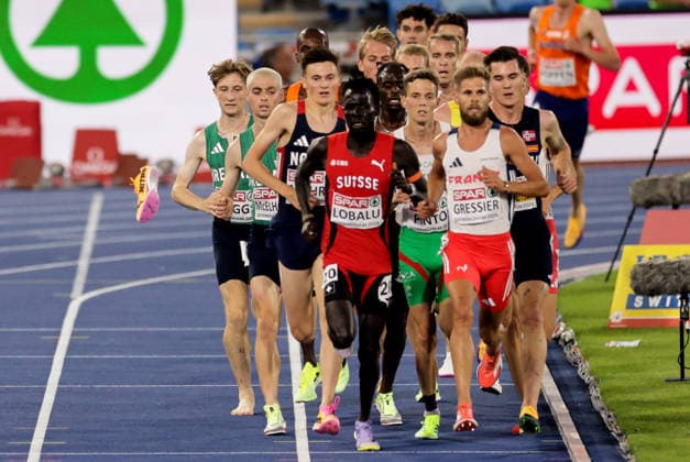 2026 European Athletics Championships, Alexander Stadium, Birmingham, England 10 8 2026 Men™s 5000m Final Ireland™s Nick Griggs loses his shoe during the race Nick Griggs loses his shoe during the race 10 8 2026  Copyright: xx 0U6A5925