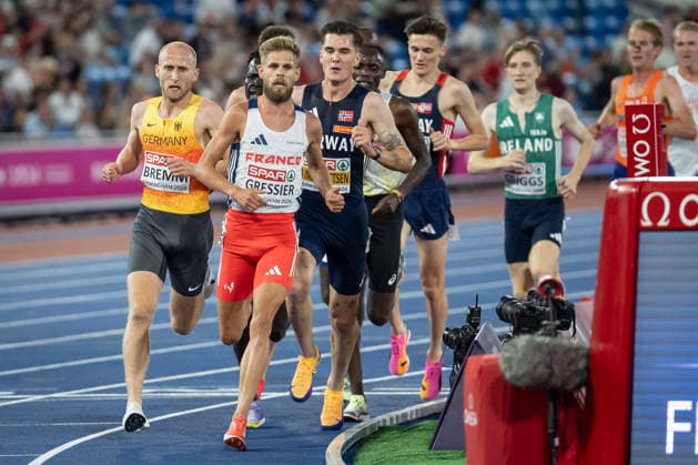 BIRMINGHAM, GREAT BRITAIN - AUGUST 10, 2026 : 5000m with Florian BREMM (GER Germany), Jimmy GRESSIER (FRA France) and Jakob INGEBRIGTSEN (NOR Norway) during the European Athletics Championships at Alexander Stadium on August 10, 2026 in Birmingham, Great Britain. Nordrhein-Westfalen Great Britain Copyright: xLeahxKohringx