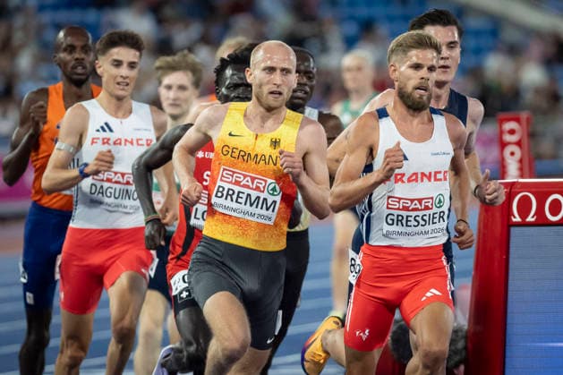 BIRMINGHAM, GREAT BRITAIN - AUGUST 10, 2026 : 5000m with Florian BREMM (GER Germany), Jimmy GRESSIER (FRA France) and Jakob INGEBRIGTSEN (NOR Norway) during the European Athletics Championships at Alexander Stadium on August 10, 2026 in Birmingham, Great Britain. Nordrhein-Westfalen Great Britain Copyright: xLeahxKohringx