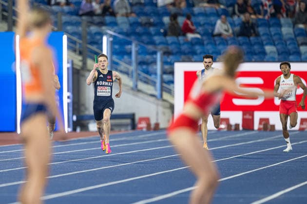 260810 Karsten Warholm of Norway competes in mixed 4x400 meter relay during day 1 of the 2026 European Athletics Championships on August 10, 2026 in Birmingham. Photo: Mathias Bergeld BILDBYRAN kod MB MT1064 friidrott athletics friidrett friidrotts-em em friidretts-em 2026 european athletics championships 1 bbeng stafett relay norge *** August 10, 2026: Karsten Warholm of Norway competes in the mixed 4x400-meter relay during Day 1 of the 2026 European Athletics Championships on August 10, 2026 in Birmingham. Photo by Mathias Bergeld. BILDBYRAN code MB MT1064. track and field, athletics, friidrett, friidrotts EM, 2026 European Athletics Championships, 1 BBENG, relay, Norway  Copyright: MATHIASxBERGELD BB260810MB133