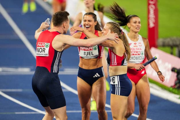 EM i friidrett utendors 2026 - Dag 1 Birmingham, England 20260810. Norge jubler under EM i friidrett 2026 pa Alexander Stadium i Birmingham mandag. Foto: Beate Oma Dahle NTB Birmingham England EDITORIAL USE ONLY. RESTRICTED USE FOR BETTING COMPANIES Ref:_SPOxk9o6-fCU_E.jpg *** 2026 European Outdoor Athletics Championships, Day 1, Birmingham, England 20260810 Norway celebrates during the 2026 European Athletics Championships at Alexander Stadium in Birmingham on Monday. Photo: Beate Oma Dahle, NTB, Birmingham, England. EDITORIAL USE ONLY. RESTRICTED USE FOR BETTING COMPANIES.  Copyright: xBeatexOmaxDahlex xNTBx