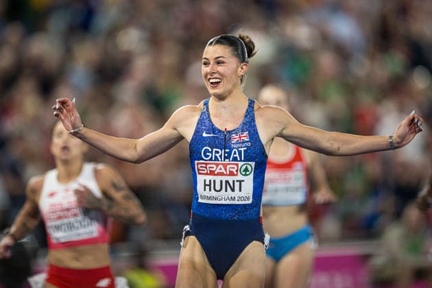 260810 Amy Hunt of Great Britain celebrates after women™s 100 meter in during day 1 of the 2026 European Athletics Championships on August 10, 2026 in Birmingham. Photo: Maxim Thore BILDBYRAN kod MT MT1064 friidrott athletics friidrett friidrotts-em em friidretts-em 2026 european athletics championships 1 bbeng jubel dam damer women *** August 10, 2026: Amy Hunt of Great Britain celebrates after the women’s 100-meter race on Day 1 of the 2026 European Athletics Championships on August 10, 2026 in Birmingham. Photo by Maxim Thore. BILDBYRAN code MT MT1064 track and field athletics friidrett friidrotts em em friidretts em 2026 European Athletics Championships 1 bbeng celebration women  Copyright: MAXIMxTHORE BB260810MT181