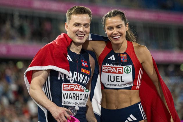 260810 Karsten Warholm of Norway and Amalie Iuel of Norway celebrate after mixed 4x400 meter relay in during day 1 of the 2026 European Athletics Championships on August 10, 2026 in Birmingham. Photo: Mathias Bergeld BILDBYRAN kod MB MT1064 friidrott athletics friidrett friidrotts-em em friidretts-em 2026 european athletics championships 1 bbeng norge jubel stafett relay *** August 10, 2026: Karsten Warholm of Norway and Amalie Iuel of Norway celebrate after the mixed 4x400-meter relay on Day 1 of the 2026 European Athletics Championships on August 10, 2026 in Birmingham. Photo by Mathias Bergeld, BILDBYRAN, code MB MT1064. track and field, athletics, friidrett, friidrotts EM, 2026 European Athletics Championships, 1, BBENG, Norway, celebration, relay  Copyright: MATHIASxBERGELD BB260810MB142