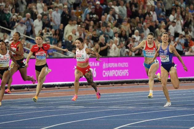 Birmingham , Leichtathletik, Athletics, Track and Field, EAA, Leichtathletik EM Birmingham 2026 European Championships birmingham 2026 , 10.08-17.08.2026, Alexander Stadium Birmingham, Grossbritannien , 100m Frauen, 100m Women, Final Finale,Geraldine Di Tizio-Frey Ewa Swoboda, Patrizia van der Weken , Amy Hunt Copyright Gladys Chai von der Laage *** Birmingham, Track and Field, Athletics, EAA, 2026 European Athletics Championships in Birmingham, August 10–17, 2026, Alexander Stadium, Birmingham, United Kingdom, Women’s 100m, Final, Geraldine Di Tizio Frey, Ewa Swoboda, Patrizia van der Weken, Amy Hunt, Copyright Gladys Chai von der Laage