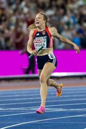 BIRMINGHAM, GREAT BRITAIN - AUGUST 10, 2026 : Henriette JÆGER (NOR Norway) celebrates they Norwegian victory in the 4x400m mixed relay during the European Athletics Championships at Alexander Stadium on August 10, 2026 in Birmingham, Great Britain. Oregon Great Britain Copyright: xAxelxKohringx