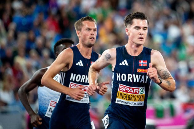 10.08.2026, GBR, Leichtathletik, Europameisterschaft 2026, Abendsession Tag 1, Birmingham Jakob Ingebrigtsen ( Norwegen ), Filip Ingebrigtsen ( Norwegen ), 5000 Meter Lauf Herren, Finale Birmingham Alexander Stadium England Großbritannien *** August 10, 2026, GBR, Track and Field, 2026 European Championships, Evening Session, Day 1, Birmingham, Jakob Ingebrigtsen (Norway), Filip Ingebrigtsen (Norway), Men s 5,000-meter race, Final, Alexander Stadium, Birmingham, England, Great Britain Copyright: xNordphoto Memmlerx