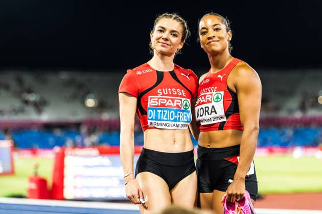 European Athletics Championships; Birmingham, 10.08.2026 BIRMINGHAM, UNITED KINGDOM - AUGUST 10: Geraldine Di Tizio-Frey (Switzerland) and Salome Kora (Switzerland) pose after the final of the womens 100 m on August 10, 2026 in Birmingham, United Kingdom. *** European Athletics Championships, Birmingham, August 10, 2026 BIRMINGHAM, UNITED KINGDOM, AUGUST 10 Geraldine Di Tizio Frey of Switzerland and Salome Kora of Switzerland pose after the final of the women’s 100-meter dash on August 10, 2026, in Birmingham, United Kingdom Copyright: xBEAUTIFULxSPORTS UlfxSchillerx