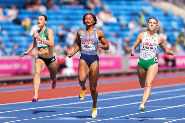August 10, 2026, Birmingham, Birmingham, United Kingdom: IMANI LANSIQUOT of Great Britain, CIARA NEVILLE of Ireland and BOGLARKA TAKACS of Hungary compete in the Women s 100m during the Birmingham 2026 European Athletics Championships at Alexander Stadium on August 10, 2026 in Birmingham, GBR. Birmingham United Kingdom - ZUMAk160 20260810_zip_k160_007 Copyright: xStefanosxKyriazisx