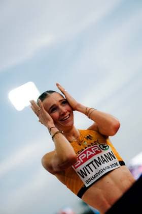 European Athletics Championships; Birmingham, 10.08.2026 Kira Wittmann celebrates joyfully at the European Athletics Championships in Birmingham on August 10, 2026. *** European Athletics Championships, Birmingham, August 10, 2026: Kira Wittmann celebrates joyfully at the European Athletics Championships in Birmingham on August 10, 2026 Copyright: xBEAUTIFULxSPORTS Flatemerschx