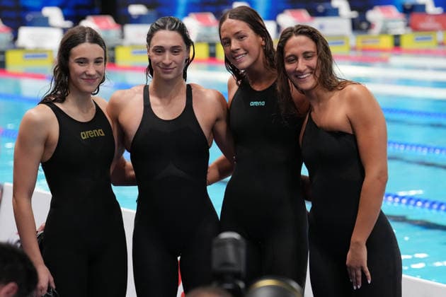 Italy™team during Women™s 4x200m Freestyle Final at the Swimming European Aquatics Championships Paris 2026, Paris, August 10, 2026  Copyright: xSpada LaPressex
