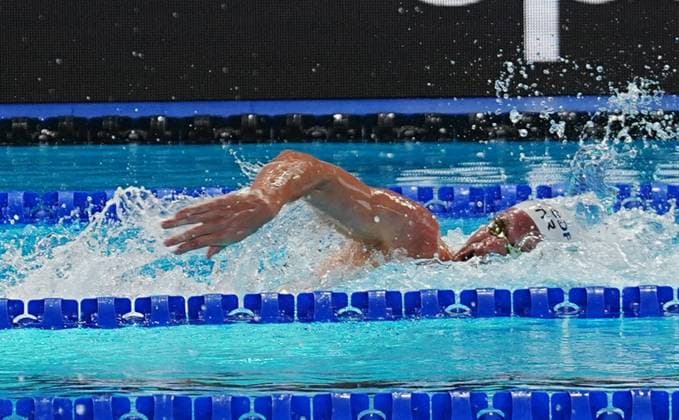 10 Aout European Aquatics Championships Paris 2026 Laurent Lairys MAXPPP - Marchand Leon of France During the finale 4X200 M Freestyle Men at the European Swimming Championships at the Greater Paris Metropolis Olympic Aquatics Centre in Paris (France) on August 10, 2026.Credit Laurent Lairys paris FRANCE  Copyright: xMAXPPPxLaurentxLairysx LLR202608119179 LLR202608119179
