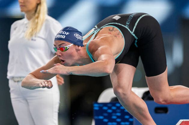 SWIMMING - EAC 2026 PARIS,FRANCE,11.AUG.26 - SWIMMING - European Aquatics Championships Paris 2026, 50m butterfly, women. Image shows Sara Junevik (SWE).  GEPAxpictures xPhilippxBrem