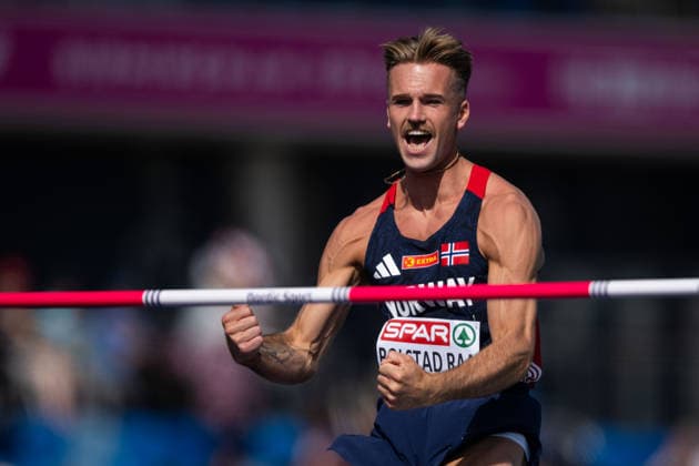 260811 Erlend Bolstad Raa of Norway celebrates during men s high jump qualification during day 2 of the 2026 European Athletics Championships on August 11, 2026 in Birmingham. Photo: Maxim Thore BILDBYRAN kod MT MT1065 friidrott athletics friidrett friidrotts-em em friidretts-em 2026 european athletics championships 2 bbenghoydehopp high jump hoyde höjdhopp jubel *** 260811 Erlend Bolstad Raa of Norway celebrates during the men’s high jump qualifying round on Day 2 of the 2026 European Athletics Championships on August 11, 2026 in Birmingham. Photo by Maxim Thore. BILDBYRAN code MT MT1065 track and field athletics friidrett friidrotts em em friidretts em 2026 European Athletics Championships 2 high jump high jump height high jump celebration  Copyright: MAXIMxTHORE BB260811MT011