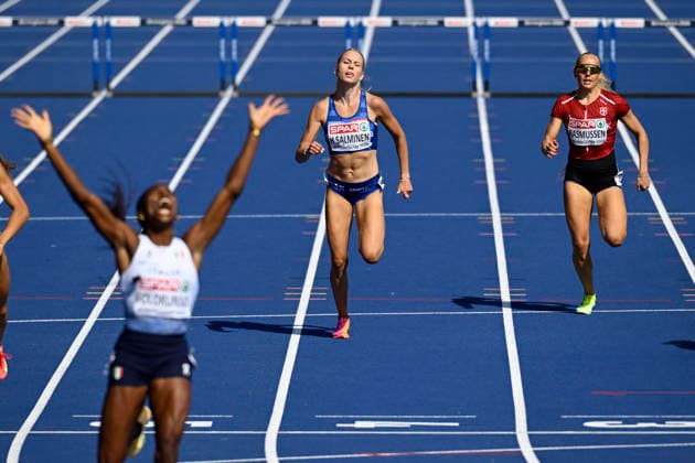 LKS 20260811 Ayomide Folorunso of Italy wins and is followed by Heidi Salminen of Finland and Martha Rasmussen of Denmark (right) during the semifinals of the women s 400m hurdles at the European Athletics Championships in Birmingham, England on August 11, 2026. - ANTTI AIMO-KOIVISTO Birmingham United Kingdom EUFKYrRpfxc  Copyright: xAnttixAimo-Koivistox EUFKYrRpfxc