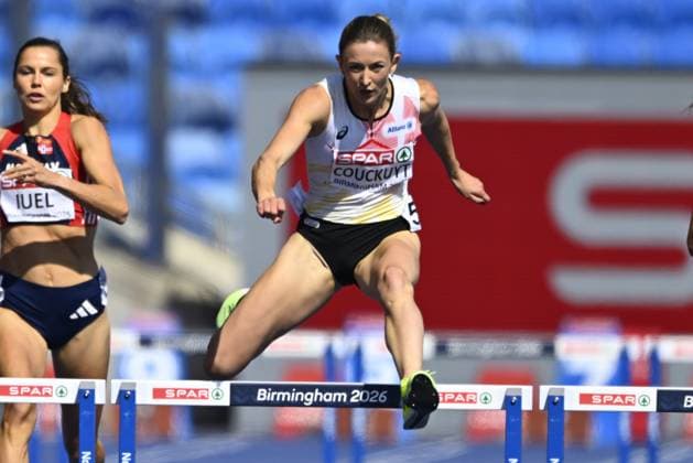 Belgian Paulien Couckuyt pictured in action during the semifinals of the Women 400m Hurdles race, on the second day of the European Athletics Championships (August 10-18) in Birmingham, United Kingdom, on Tuesday 11 August 2026. ERICxLALMAND  x183140668x
