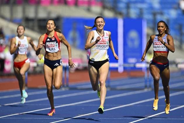 Belgian Paulien Couckuyt pictured in action during the semifinals of the Women 400m Hurdles race, on the second day of the European Athletics Championships (August 10-18) in Birmingham, United Kingdom, on Tuesday 11 August 2026. ERICxLALMAND  x183140672x