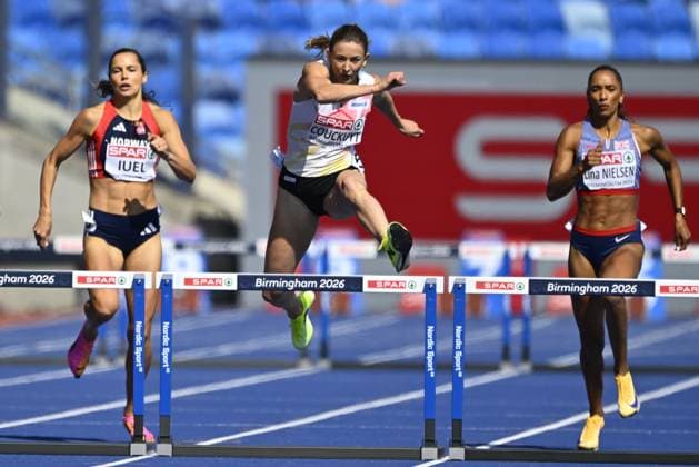 Belgian Paulien Couckuyt pictured in action during the semifinals of the Women 400m Hurdles race, on the second day of the European Athletics Championships (August 10-18) in Birmingham, United Kingdom, on Tuesday 11 August 2026. ERICxLALMAND  x183140677x