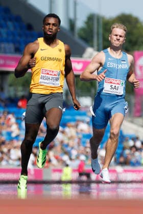 BIRMINGHAM, GREAT BRITAIN - AUGUST 11, 2026 : Lucas ANSAH-PEPRAH (GER Germany) competing in the 100m qualifiers during the European Athletics Championships at Alexander Stadium on August 11, 2026 in Birmingham, Great Britain. Oregon Great Britain Copyright: xAxelxKohringx
