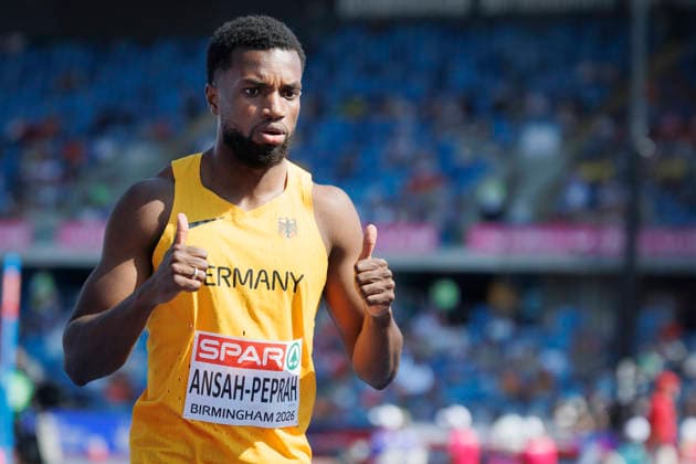 BIRMINGHAM, GREAT BRITAIN - AUGUST 11, 2026 : Lucas ANSAH-PEPRAH (GER Germany) competing in the 100m qualifiers during the European Athletics Championships at Alexander Stadium on August 11, 2026 in Birmingham, Great Britain. Oregon Great Britain Copyright: xAxelxKohringx