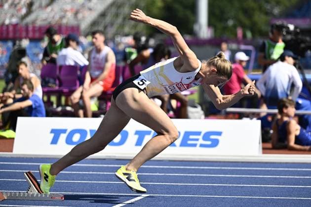Belgian Paulien Couckuyt pictured in action during the semifinals of the Women 400m Hurdles race, on the second day of the European Athletics Championships (August 10-18) in Birmingham, United Kingdom, on Tuesday 11 August 2026. ERICxLALMAND  x183140664x