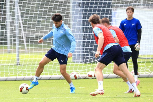 11.08.2026, DEU GER, Fussball , 2.Fussballbundesliga, Saison 2026 2027), Sportforum, Hertha BSC, Training Josip Brekalo (Hertha BSC Berlin 7), Linus Gechter (Hertha BSC Berlin 44), Gustav Christensen (Hertha BSC Berlin 16) 2. Liga: DFB DFL regulations prohibit any use of photographs as image sequences and or quasi-video) Berlin Sportforum Berlin Deutschland *** August 11, 2026, Germany, Soccer, 2. Bundesliga, 2026–2027 Season, Sportforum, Hertha BSC, Training: Josip Brekalo (Hertha BSC Berlin 7), Linus Gechter (Hertha BSC Berlin 44), Gustav Christensen (Hertha BSC Berlin 16). DFB and DFL regulations prohibit any use of photographs as image sequences and or quasi-video. Berlin Sportforum, Berlin, Germany Copyright: xNordphotox xEnglerx