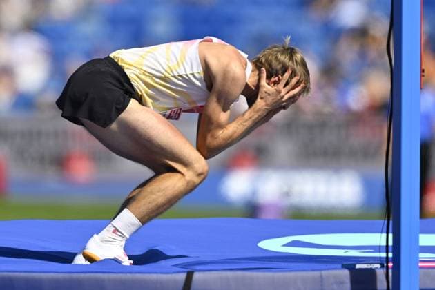 Belgian Jef Vermeiren pictured in action at the Men High Jump qualification, on the second day of the European Athletics Championships (August 10-18) in Birmingham, United Kingdom, on Tuesday 11 August 2026. ERICxLALMAND  x183144283x