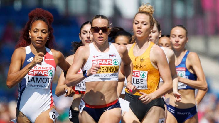 BIRMINGHAM, GREAT BRITAIN - AUGUST 11, 2026 : Rénelle LAMOTE (FRA France), Keely HODGKINSON (GBR Great Britain), Smilla KOLBE (GER Germany) competing in the 800m (R1) during the European Athletics Championships at Alexander Stadium on August 11, 2026 in Birmingham, Great Britain. Oregon Great Britain Copyright: xAxelxKohringx