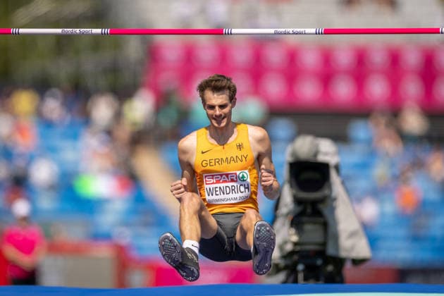 2026 European Athletics Championships, Alexander Stadium, Birmingham, England 11 8 2026 Men™s High Jump Qualification Germany™s Falk Wendrich celebrates a clearance Falk Wendrich 11 8 2026  Copyright: xx 0U6A6876_1