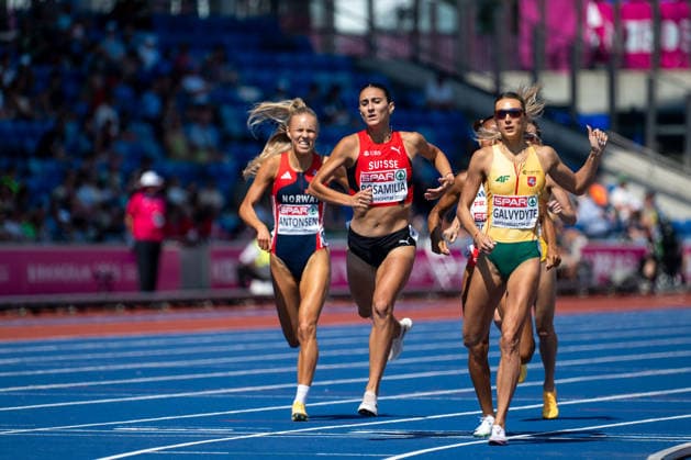 11.08.2026, GBR, Leichtathletik, Europameisterschaft 2026, Morgensession Tag 2, Birmingham Gabija Galvydyte ( Litauen ), Valentina Rosamilia ( Schweiz ), 800 Meter Damen, Vorlauf Birmingham Alexander Stadium England Großbritannien *** August 11, 2026, GBR, Track and Field, 2026 European Championships, Morning Session, Day 2, Birmingham: Gabija Galvydyte (Lithuania), Valentina Rosamilia (Switzerland), Women s 800 Meters, Preliminary Round, Birmingham Alexander Stadium, England, Great Britain Copyright: xNordphoto Memmlerx