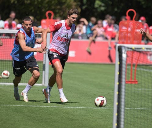 11.08.2026, xophax, Fussball 1.Bundesliga, 1.FC Koeln Training am Geissbockheim des 1.FC Köln. Platz 1. Said El Mala ( 1.FC Köln ) , links und Joel Schmied , rechts ( 1.FC Köln ) Köln *** August 11, 2026, xophax, Soccer, Bundesliga 1, 1. FC Köln Training at the Geissbockheim, home of 1. FC Köln. Said El Mala (1. FC Köln) on the left and Joel Schmied (1. FC Köln) on the right. Cologne