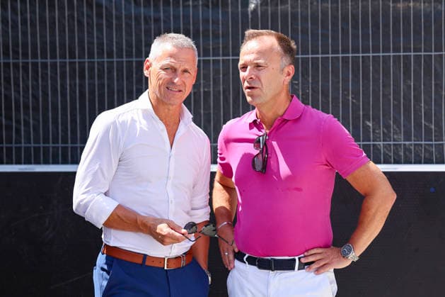 SOCCER - UEFA Super Cup, PSG vs Aston Villa SALZBURG,AUSTRIA,11.AUG.26 - SOCCER - UEFA Super Cup, Paris Saint-Germain vs Aston Villa FC, preview. Image shows CEO Stephan Reiter (RBS) and mayor Bernhard Auinger (Salzburg).  GEPAxpictures xDavidxGeieregger