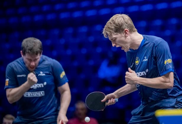 MALMÖ 2026-08-11 Sweden s Kristian Karlsson and Anton Källberg celebrate after winning the match against Darko Jorgic Deni Kozul from Slovenia in the first round of the men s doubles at the Europe Smash Sweden 2026 Table tennis, Tischtennis tournament at Malmö Arena in Malmö, Sweden, on August 11, 2026. MALMÖ SWEDEN x50090x *** MALMÖ, August 11, 2026 Sweden’s Kristian Karlsson and Anton Källberg celebrate after winning their match against Darko Jorgic and Deni Kozul of Slovenia in the first round of the men’s doubles at the Europe Smash Sweden 2026 table tennis tournament at Malmö Arena in Malmö, Sweden, on August 11, 2026 MALMÖ SWEDEN x50090x  Copyright: xJohanxNilssonx xTTx EUROPE SMASH SWEDEN 2026