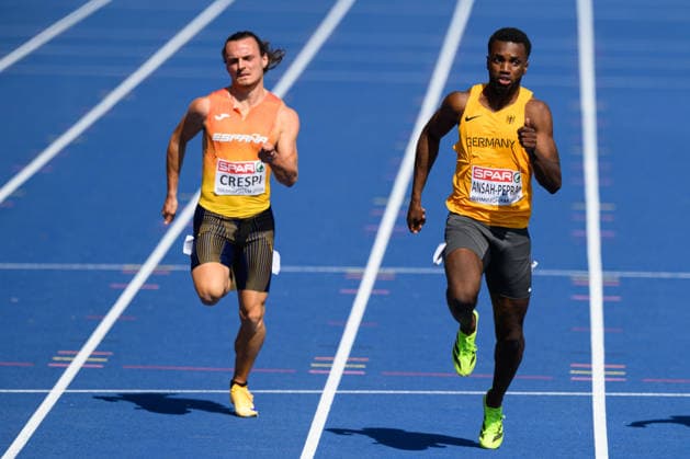 BIRMINGHAM, GREAT BRITAIN - August 11: Lucas Ansah-Peprah (Germany) during the 100 metres round one heat race during the European Athletics Championships 2026 at Alexander Stadium in Birmingham, Great Britain (Photo by Sven Beyrich Sports Press Photo)  Copyright: xSvenxBeyrich SportsxPressxPhotox Sportspressphoto_SPR204230