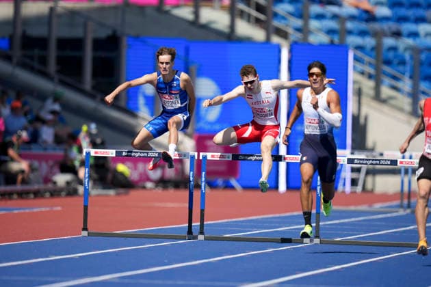 ATHLETICS - European Athletics Championships BIRMINGHAM,ENGLAND,11.AUG.26 - ATHLETICS - European Athletics Championships, 400m hurdles, Men. Image shows Leo Koehldorfer (AUT).  GEPAxpictures xRanjithxKumar