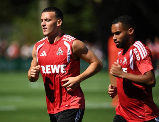 11.08.2026, xophax, Fussball 1.Bundesliga, 1.FC Koeln Training am Geissbockheim des 1.FC Köln. Platz 1. Said El Mala , links und Linton Maina , rechts ( beide 1.FC Köln ) Köln *** August 11, 2026, xophax, Soccer, Bundesliga 1, 1. FC Köln Training at the Geissbockheim, home of 1. FC Köln. 1st: Said El Mala (left) and Linton Maina (right), both of 1. FC Köln, Cologne