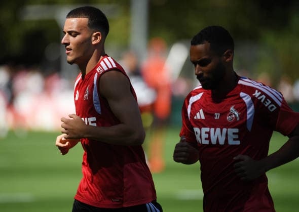 11.08.2026, xophax, Fussball 1.Bundesliga, 1.FC Koeln Training am Geissbockheim des 1.FC Köln. Platz 1. Said El Mala , links und Linton Maina , rechts ( beide 1.FC Köln ) Köln *** August 11, 2026, xophax, Soccer, Bundesliga 1, 1. FC Köln Training at the Geissbockheim, home of 1. FC Köln. 1st: Said El Mala (left) and Linton Maina (right), both of 1. FC Köln, Cologne