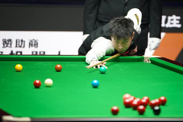 TAIYUAN, CHINA - AUGUST 11: Zhao Xintong of China plays a shot during his Round of 32 match against Zhang Anda of China at the 2026 Snooker China Open on August 11, 2026 in Taiyuan, Shanxi Province of China. The tournament features top snooker players competing for the championship title.  Copyright: xTaixChengzhex 111659394939