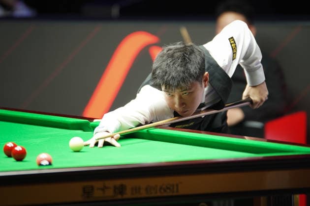 TAIYUAN, CHINA - AUGUST 11: Zhao Xintong of China plays a shot during his first round match against Zhang Anda of China at the 2026 Snooker China Open on August 11, 2026 in Taiyuan, Shanxi Province of China. The tournament features 32 players competing in the first round.  Copyright: xTaixChengzhex 111659394924