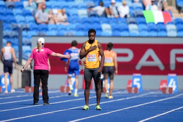 ATHLETICS - European Athletics Championships BIRMINGHAM,ENGLAND,11.AUG.26 - ATHLETICS - European Athletics Championships,100m Men, qualification. Image shows Lucas Ansah-Peprah (GER).  GEPAxpictures xRanjithxKumar