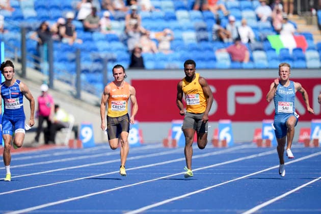 ATHLETICS - European Athletics Championships BIRMINGHAM,ENGLAND,11.AUG.26 - ATHLETICS - European Athletics Championships,100m Men, qualification. Image shows Lucas Ansah-Peprah (GER).  GEPAxpictures xRanjithxKumar