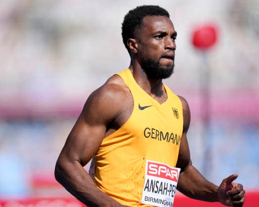 ATHLETICS - European Athletics Championships BIRMINGHAM,ENGLAND,11.AUG.26 - ATHLETICS - European Athletics Championships,100m Men, qualification. Image shows Lucas Ansah-Peprah (GER).  GEPAxpictures xRanjithxKumar