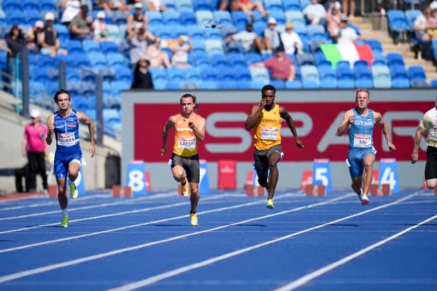 ATHLETICS - European Athletics Championships BIRMINGHAM,ENGLAND,11.AUG.26 - ATHLETICS - European Athletics Championships,100m Men, qualification. Image shows Lucas Ansah-Peprah (GER).  GEPAxpictures xRanjithxKumar