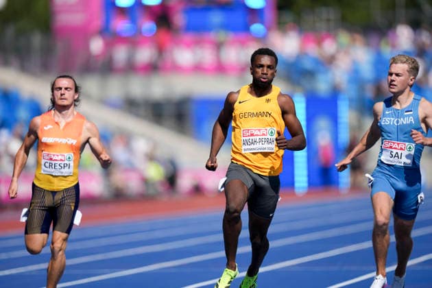 ATHLETICS - European Athletics Championships BIRMINGHAM,ENGLAND,11.AUG.26 - ATHLETICS - European Athletics Championships,100m Men, qualification. Image shows Lucas Ansah-Peprah (GER).  GEPAxpictures xRanjithxKumar