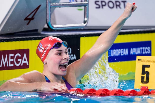 260811 Katie Shanahan of Great Britain celebrates after competing in women™s 200 meters backstroke swimming final during day twelve of the 2026 European Aquatics Championships on August 11, 2026 in Saint-Denis. Photo: Joel Marklund BILDBYRAN kod JM JM0839 bbeng simning swimming svomming 2026 european aquatics championships em dam jubel *** August 11, 2026: Katie Shanahan of Great Britain celebrates after competing in the women’s 200-meter backstroke final on the twelfth day of the 2026 European Aquatics Championships on August 11, 2026 in Saint Denis. Photo by Joel Marklund. BILDBYRAN code JM JM0839 bbeng swimming 2026 European Aquatics Championships European Championships women s celebration  Copyright: JOELxMARKLUND BB260811JM161