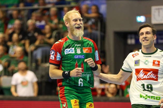 11.08.2026, xgox, Handball - Hummel Cup 2026 SC Magdeburg - GWD Mindenemspor, v.l. Matthias Musche (Magdeburg, 6) Jubel, Torjubel, jubelt ueber das Tor, celebrate the goal, celebration Magdeburg *** August 11, 2026, xgox, 2026 Hummel Cup Handball Match: SC Magdeburg vs. GWD Mindenemspor, from left: Matthias Musche (Magdeburg), 6: Cheering, goal celebration, celebrating the goal, Magdeburg celebration